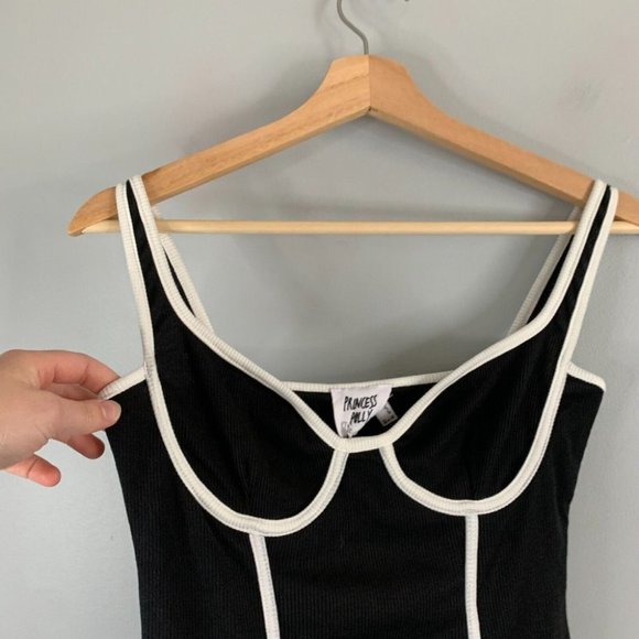 Princess Polly Jazmin Mini Dress Black White NWT Ribbed Clubbing Party US 6 - Picture 2 of 10